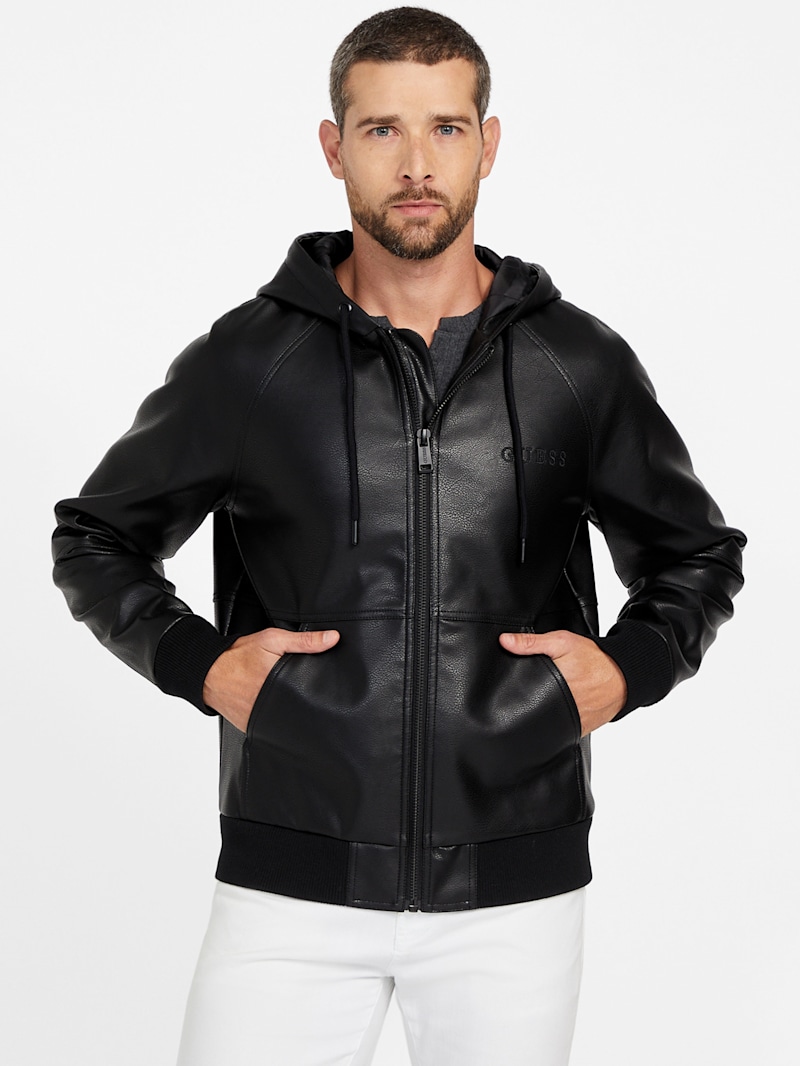 Kevin Faux-Leather Hoodie | GUESS Factory