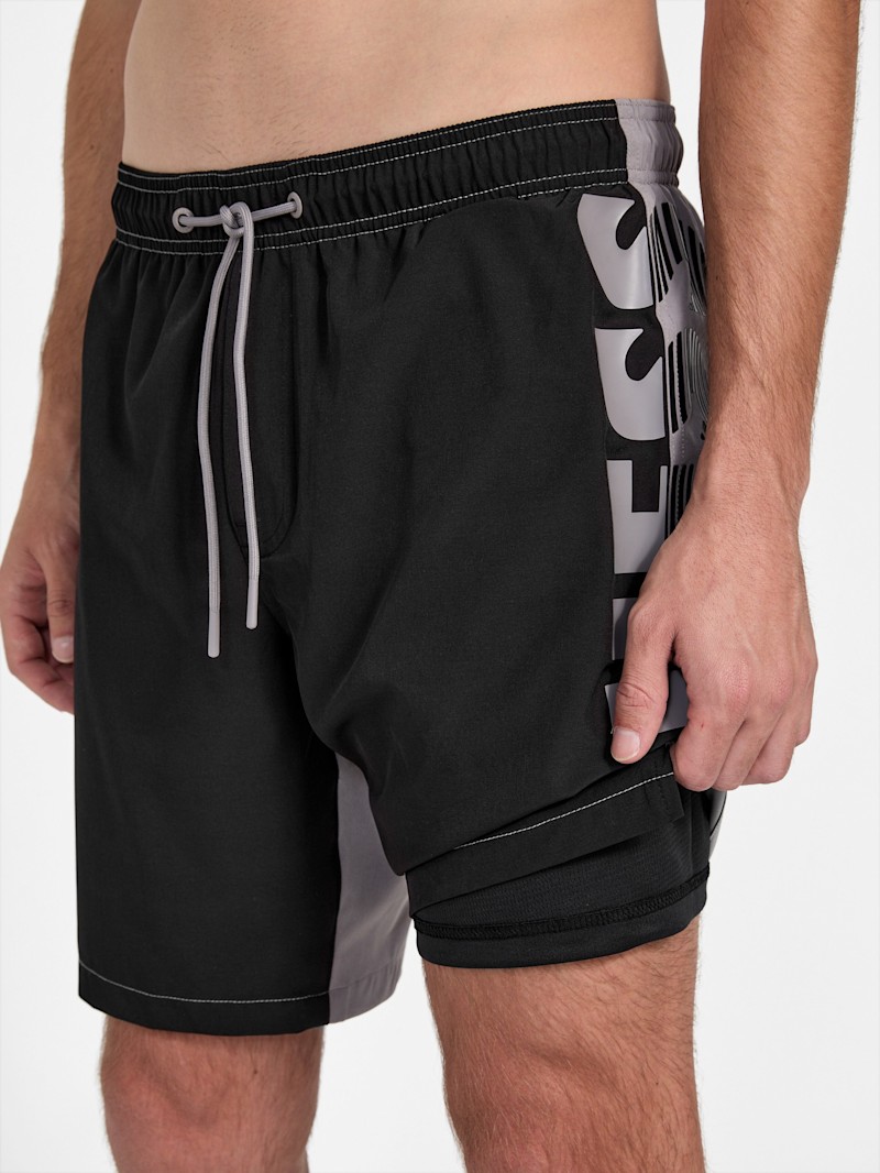 Justin Color-Block Volley Swim Shorts | GUESS Factory