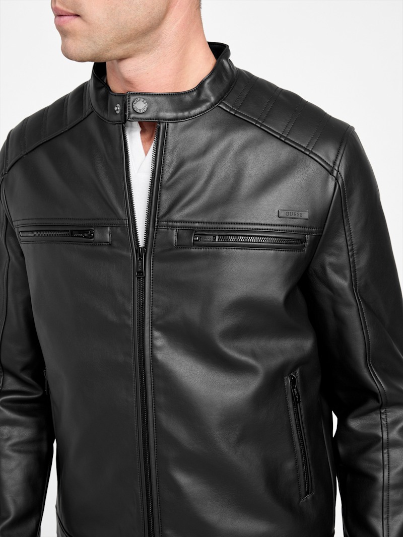 GUESS レザージャケット Mack Faux-Leather Moto Jacket | GUESS Factory