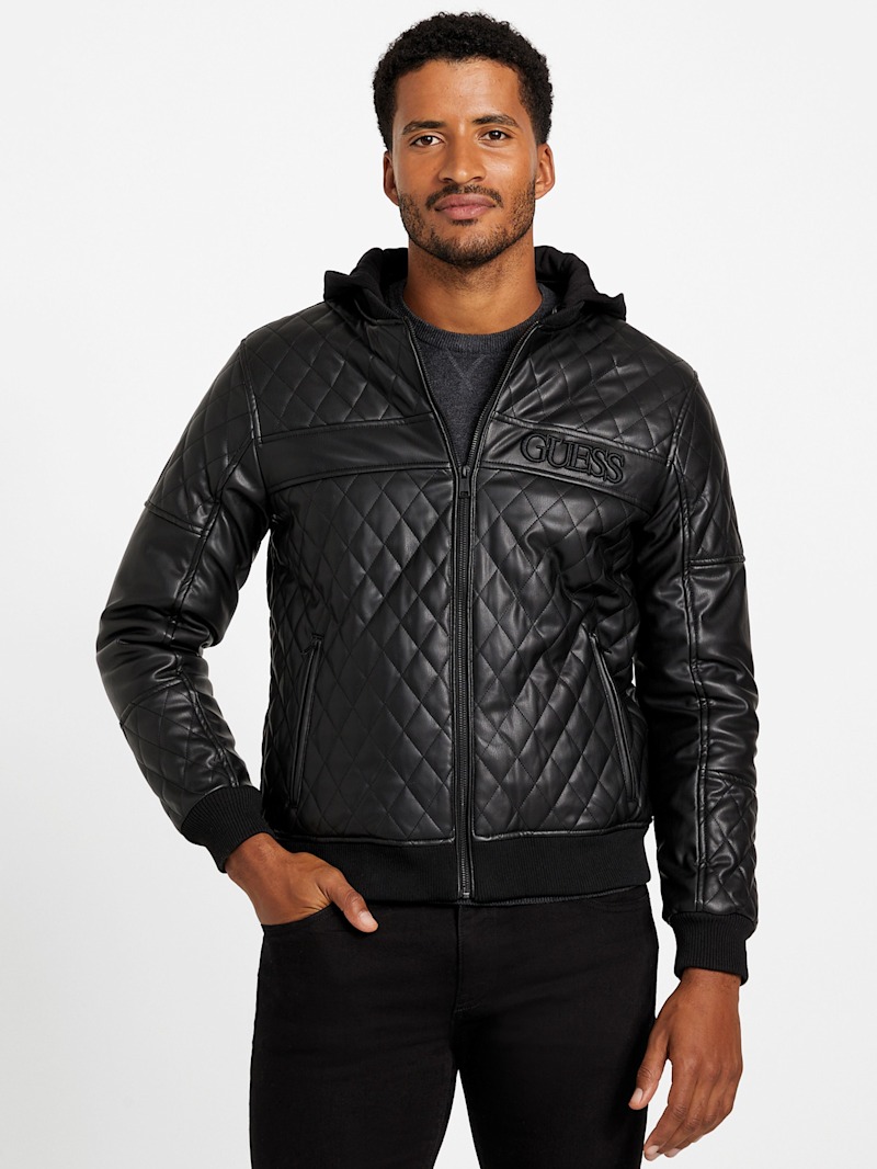 Pan Hooded Faux-Leather Jacket | GUESS Factory