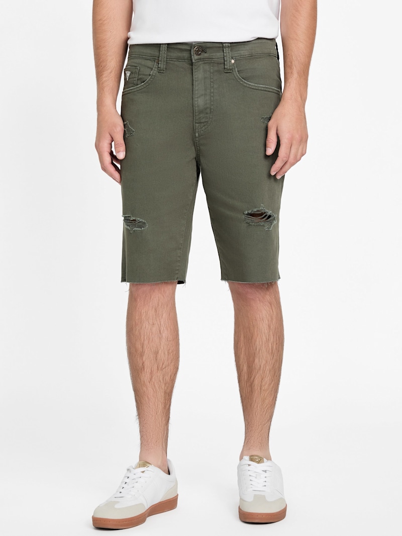 Clarke Destroyed Denim Shorts | GUESS Factory