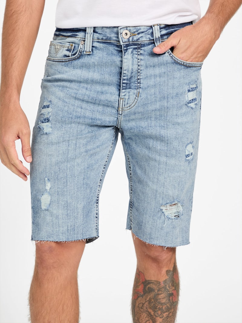 Eco Wayde Destroyed Denim Shorts | GUESS Factory
