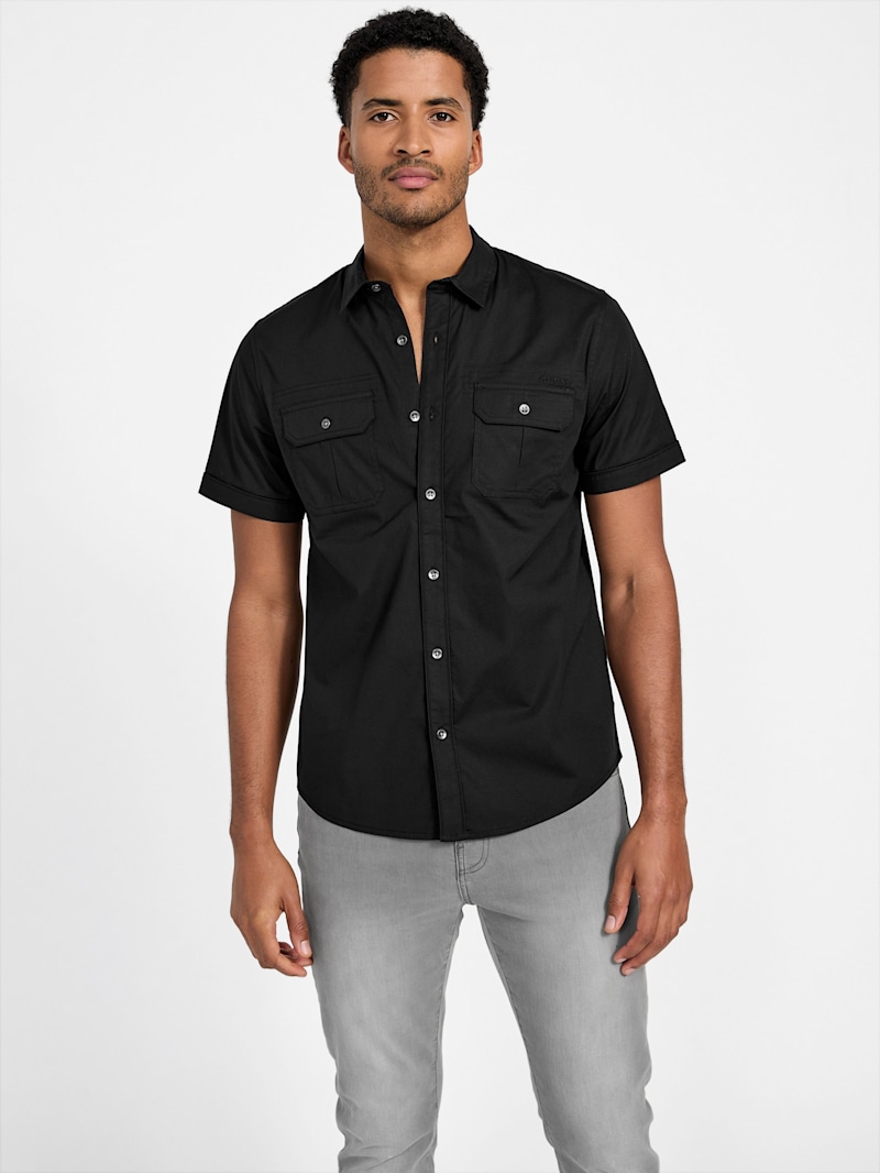 Malcome Poplin Short-Sleeve Shirt | GUESS Factory