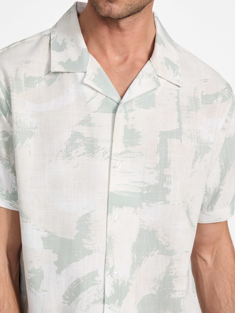 kr3129様 Rink Printed Linen-Blend Shirt | GUESS Factory