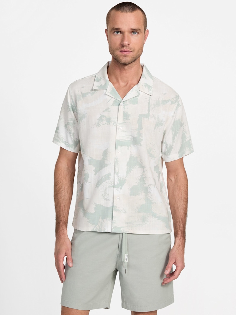 Rink Printed Linen-Blend Shirt | GUESS Factory