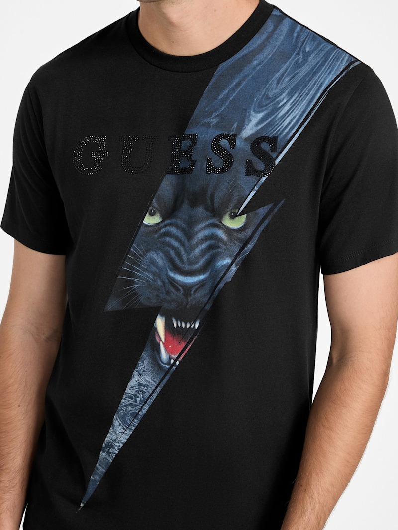 JIMBEAR PRINT T BLACK ステッカー付き Harley Panther Bolt Tee | GUESS Factory