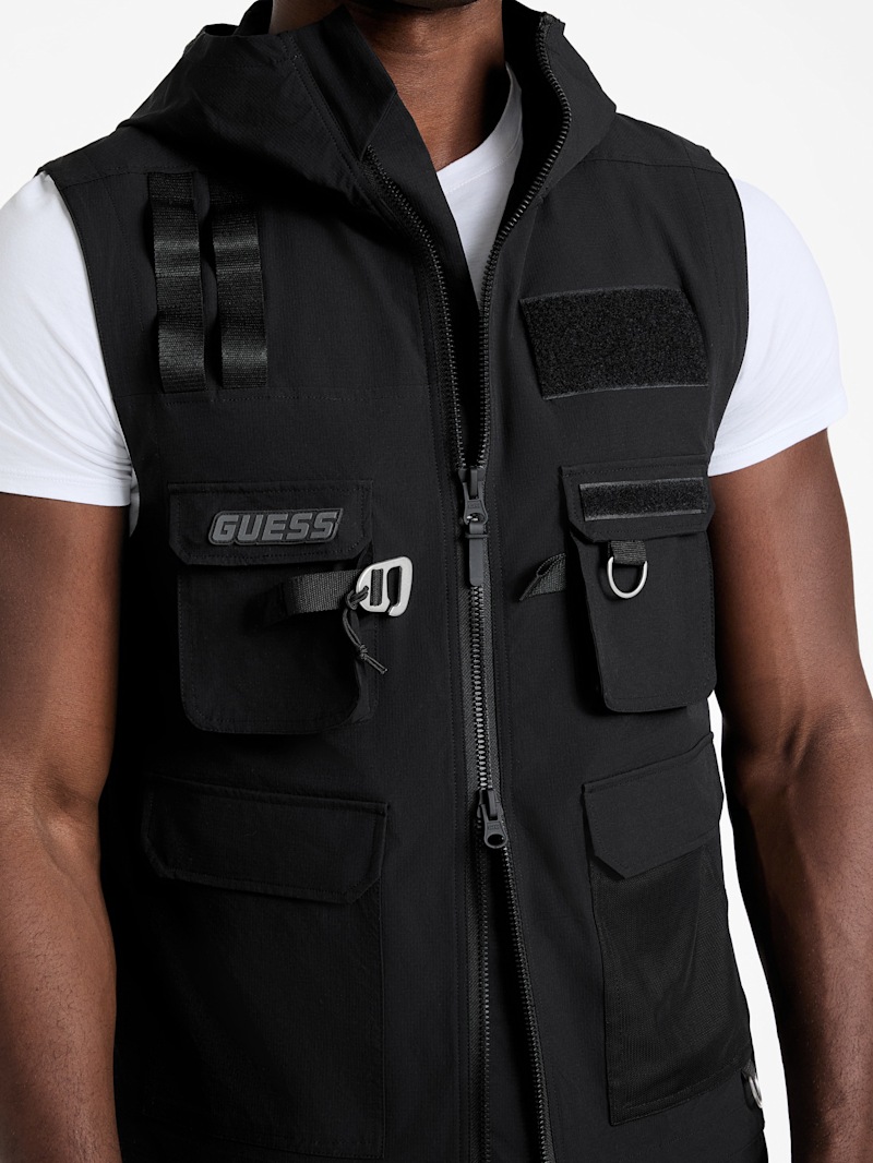 【BAON】[unisex] Gento Two-Way String Over Hood Vest Bargains men's Sleeveless Zip Up Hooded Vest - Burgundy 42