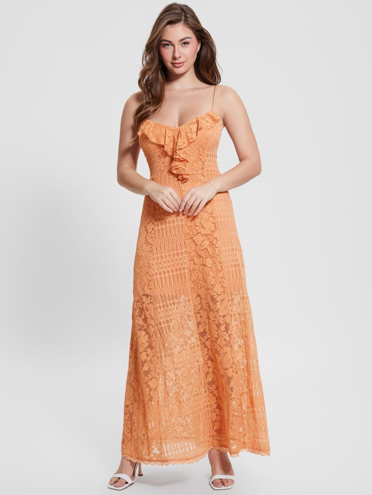 Kellie Lace Maxi Dress in Orange