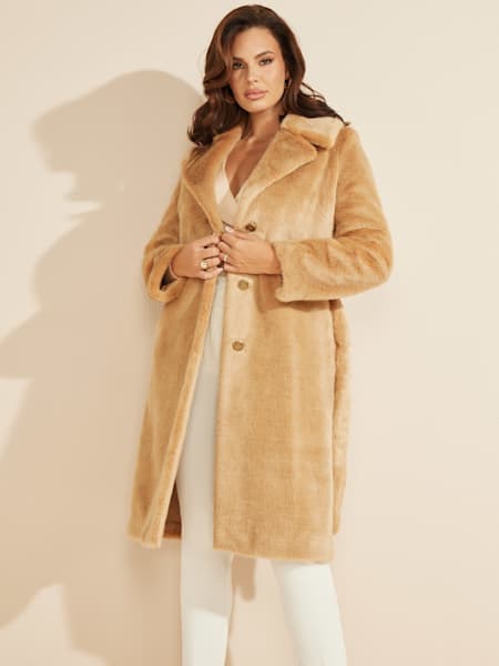 NoName Long coat discount 47% WOMEN FASHION Coats Shearling White 