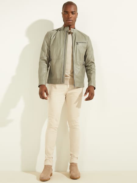 Guess white leather jacket mens clearance