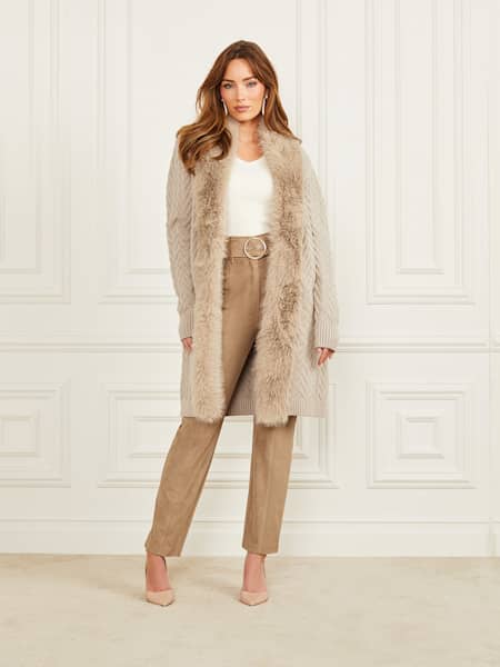 Paula Faux-Fur Long Cardigan Sweater