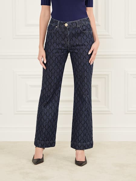 Bea Monogram Print Denim Pant