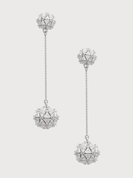 Silver-Tone Cubic Zirconia Ball Drop Earring