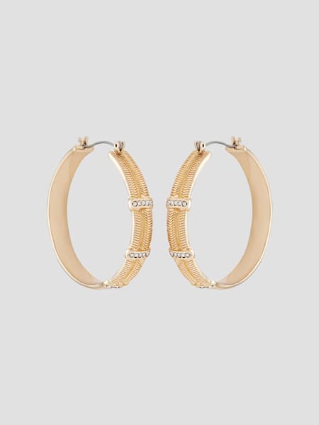Textured Gold-Tone and Crystal Hoop Earrings