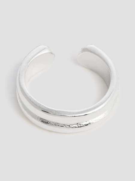 Silver-Tone Rhinestone Cuff Ring - Size 7