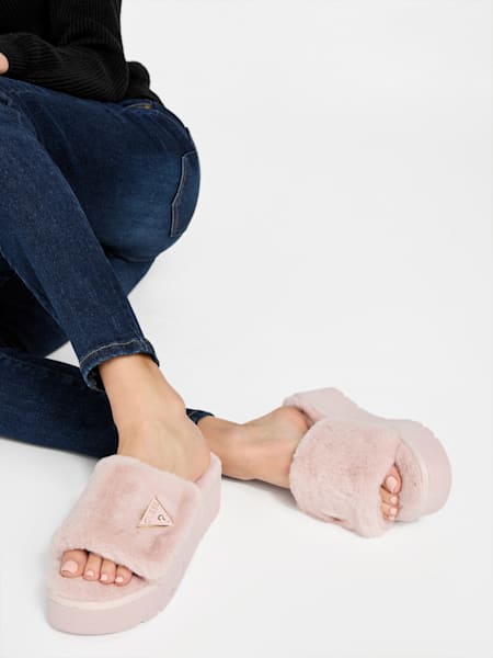 Alista Faux-Fur Platform Slide Sandals