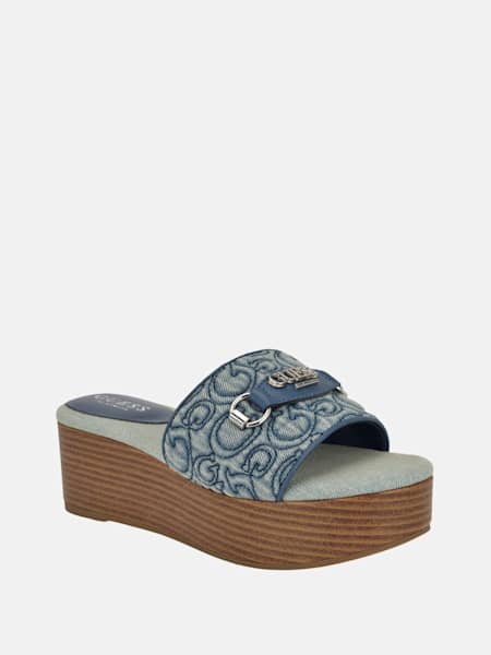 Matties Denim Wooden Platform Sandals