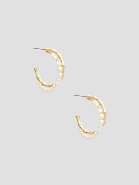 14K Gold-Tone and Pearl Hoop Earrings