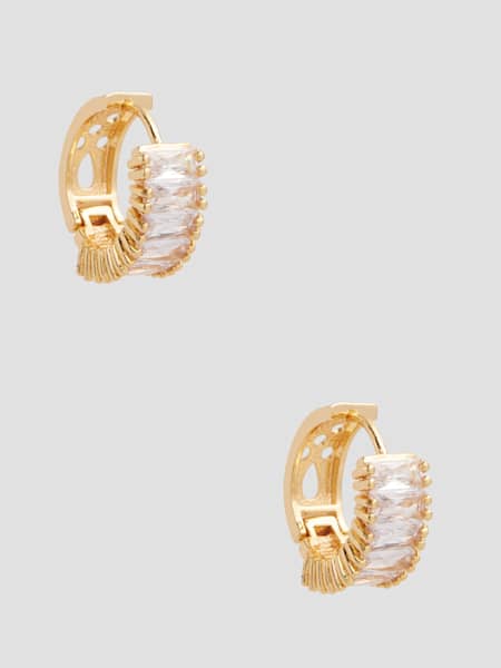 Gold-Tone Baguette Huggie Hoop Earrings
