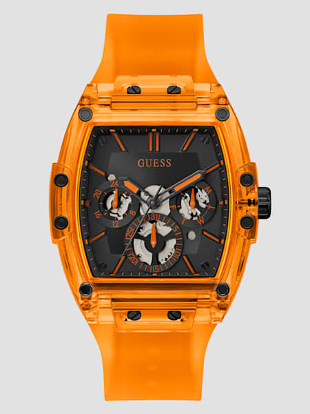 Orange Plastic and Silicone Multifunction Watch