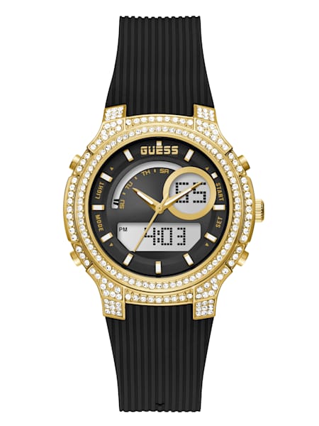 Gold-Tone and Black Digital Multifunction Watch