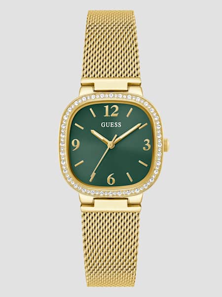 Gold-Tone and Green Mesh Analog Watch