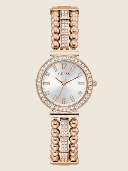 Rose Gold-Tone and Rhinestone Analog Watch