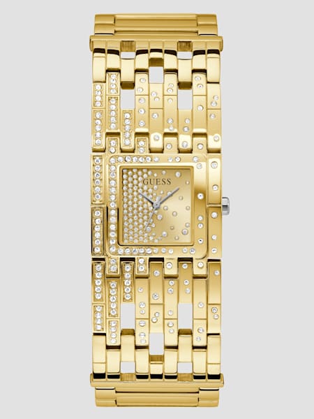 Gold-Tone and Crystals Bangle Watch