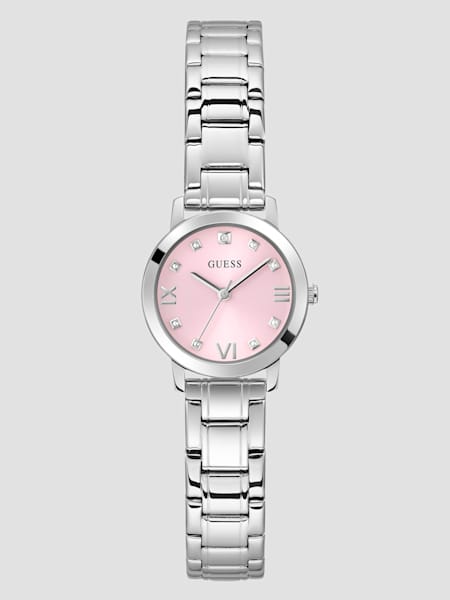 Silver-Tone and Pink Analog Watch