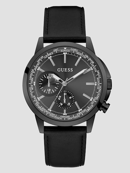 Black Leather Multifunction Watch