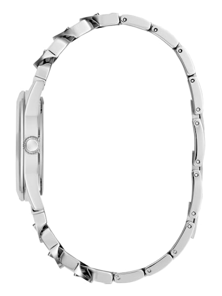 Silver-Tone Crystal Curb Chain Analog Watch