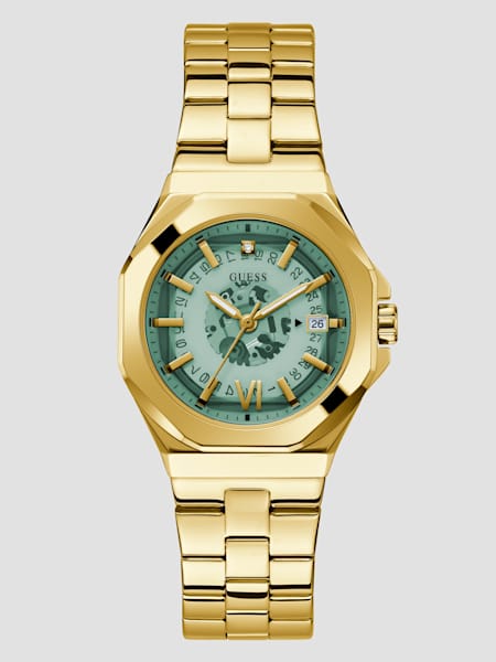 Gold-Tone Translucent Dial Analog Watch