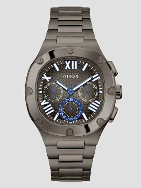 Dark Silver-Tone and Blue Multifunction Watch