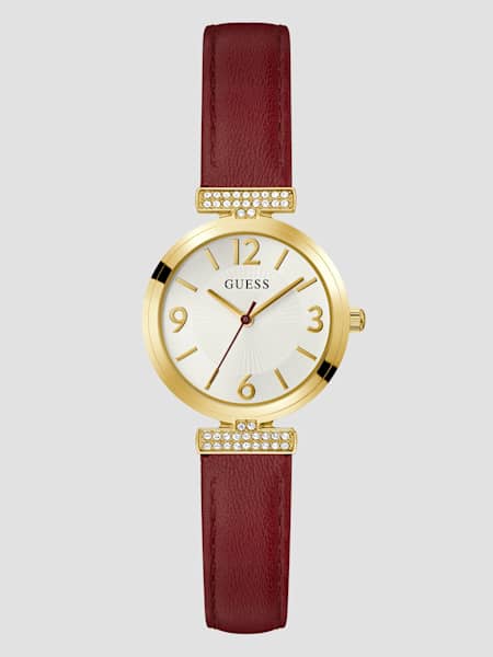 Gold-Tone and Red Leather Analog Watch