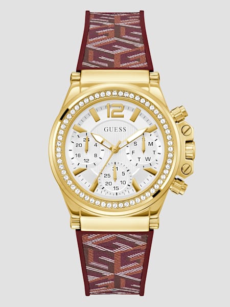 Gold-Tone G-Cube Leather Multifunction Watch