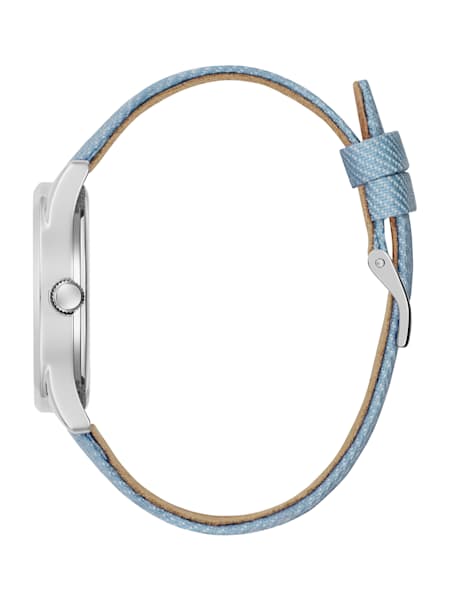 Montre analogique argentée à cœurs bleus