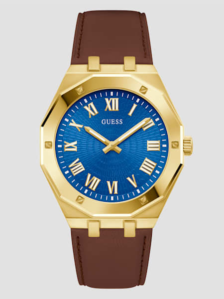Two-Tone Analog Leather Watch