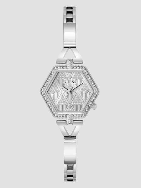 Silver-Tone Hexagon Analog Watch