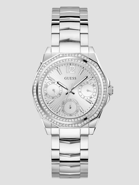 Silver-Tone and Crystal Multifunction Watch