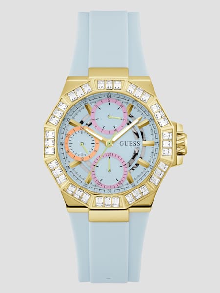 Gold-Tone and Blue Silicone Multifunction Watch