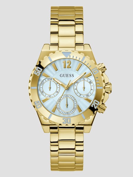Gold-Tone and Light Blue Multifunction Watch