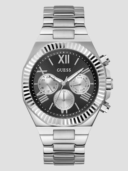 Silver-Tone and Black Multifunction Watch