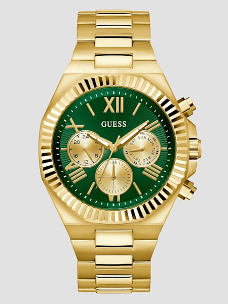 Gold-Tone and Green Multifunction Watch