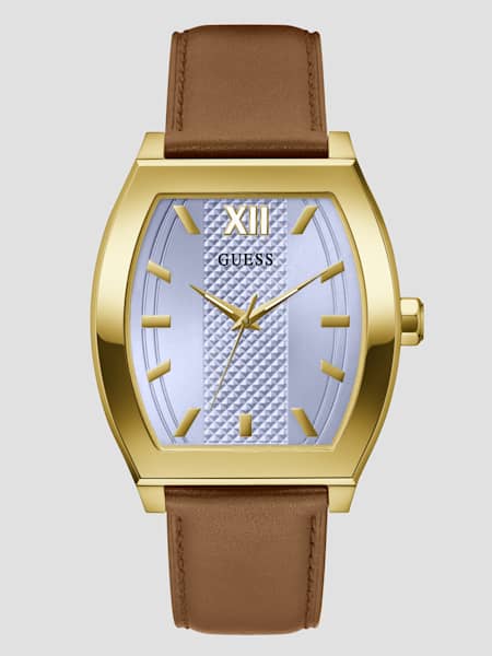 Gold-Tone and Brown Leather Analog Watch