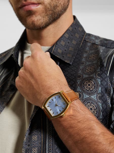 Gold-Tone and Brown Leather Analog Watch