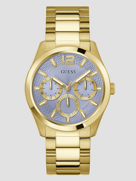 Gold-Tone and Textured Blue Multifunction Watch