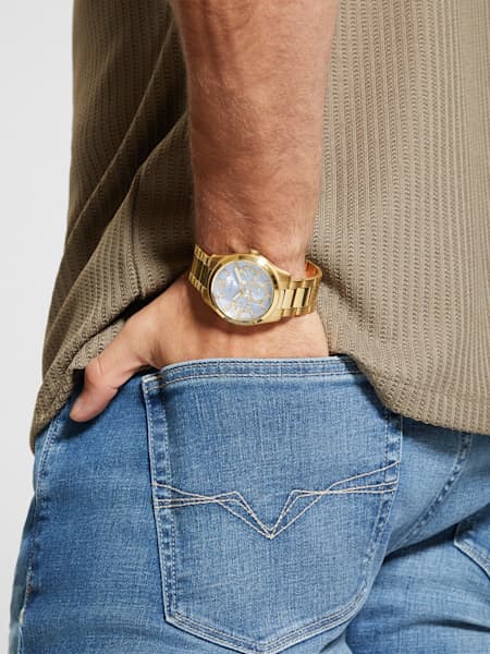Gold-Tone and Textured Blue Multifunction Watch