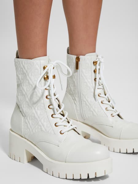 Waite Embossed Lace-Up Moto Boots
