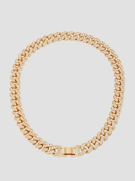Gold-Tone and Crystal Curb Chain Necklace