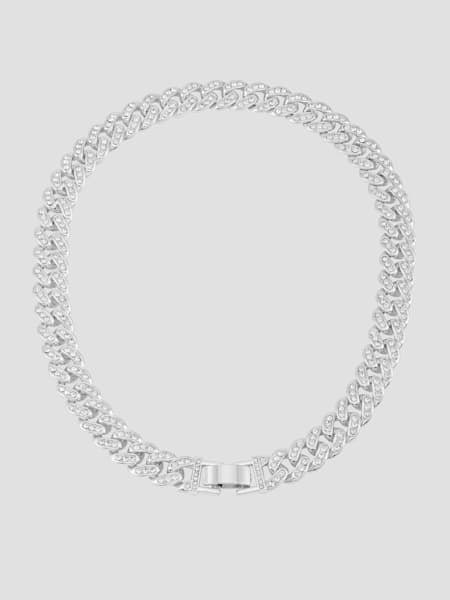 Silver-Tone Crystal Curb Chain Necklace